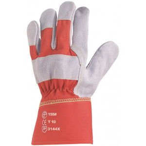 Gants docker EUROSTRONG 155 croûte vachette sup. gris, toile rouge - COVERGUARD | MO155