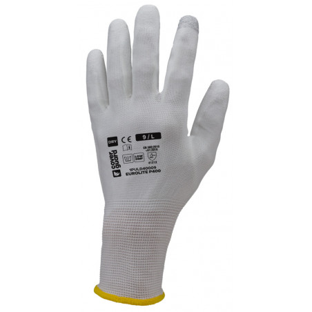 Gants EUROLITE P400, polyamide blanc, J13, paume enduite PU blanc LOW DMF - COVERGUARD | 1PULD40