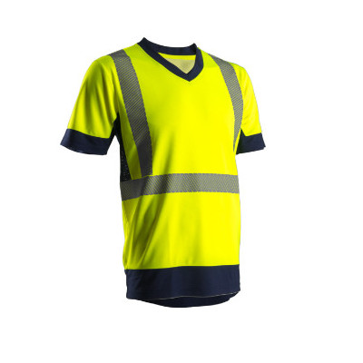 T-shirt manches courtes - KYRIO - 100% PES 140g/m2 UPF 50 + Mesh + Bandes segmentées - Jaune HV/Marine - COVERGUARD | 7KYRY