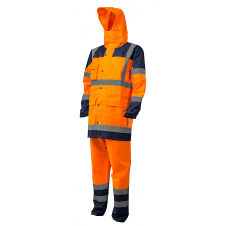 Ensemble de pluie - HYDRA - Parka: 300D Oxford + Pantalon: 300D Oxford - Orange HV/Marine - COVERGUARD | 7HYDO