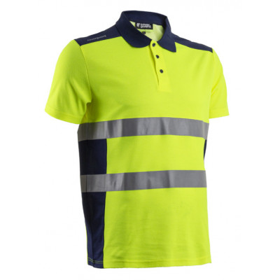 Polo manches courtes - OKI - 55% CO/45% PES UPF 35+ 150g/m2 - Jaune HV/Marine - COVERGUARD | 5OKI160