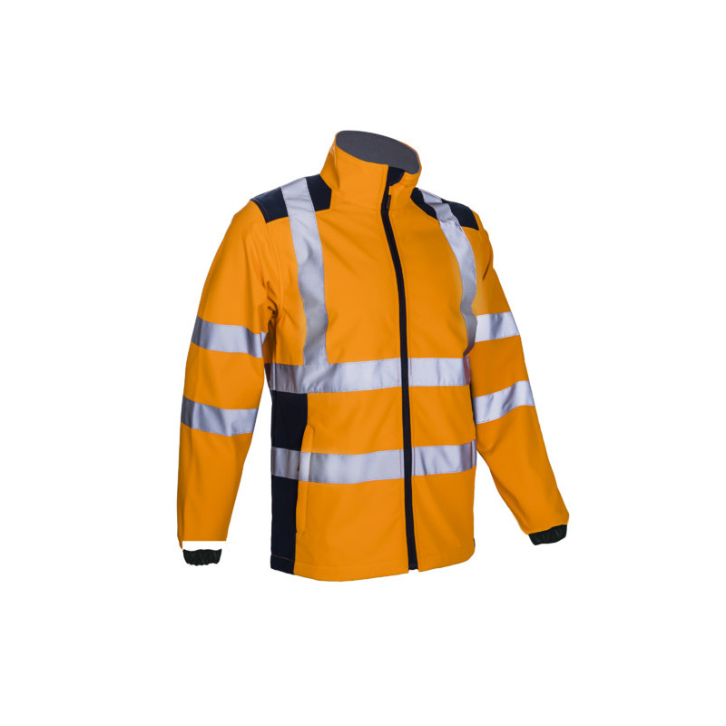Veste softshell - KANPA - 100% PES stretch mécanique + TPU membrane + Polaire 295g/m2 - Orange HV/Marine - COVERGUARD | 5KPA17