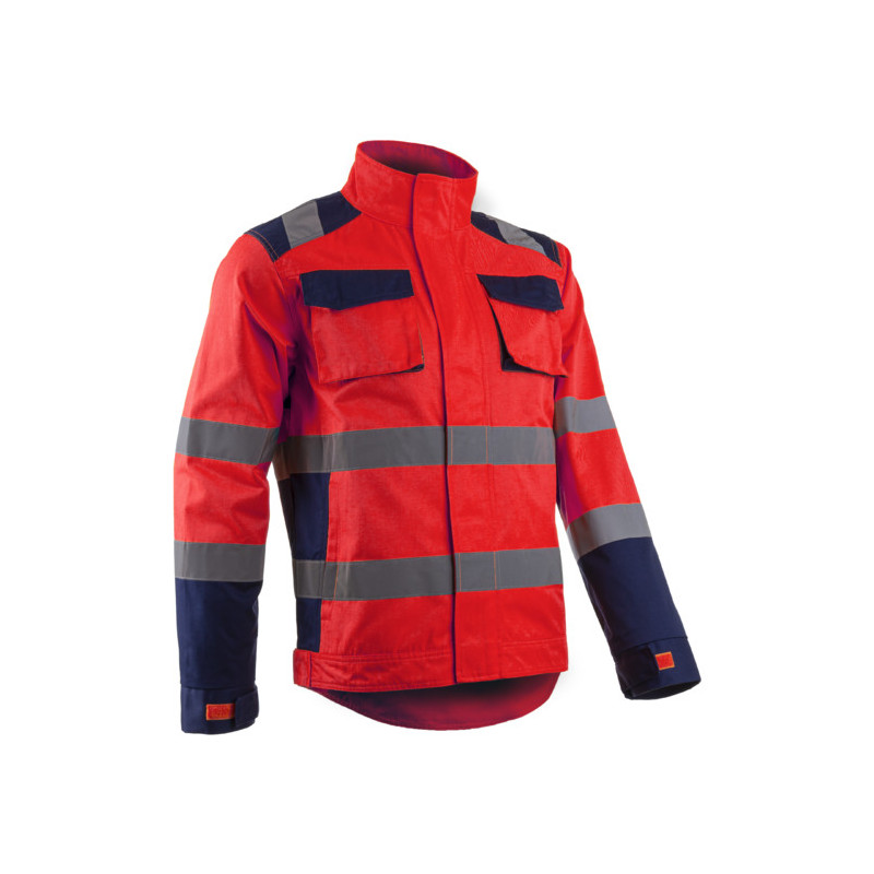 Veste - HIBANA - 60% CO/40% PES 270g/m2 + Stretch - Rouge HV/Marine - COVERGUARD | 5HBJ130