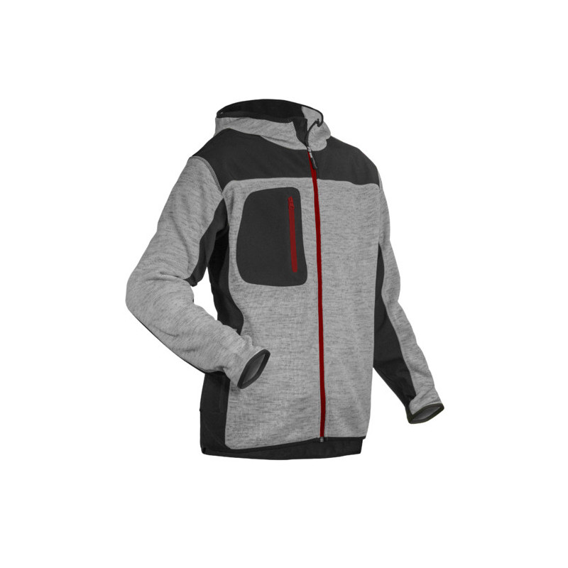 Veste thermique - BORA - Tricot 100% PES 380g/m2 + Softshell - Gris chiné/Rouge - COVERGUARD | 5BORM