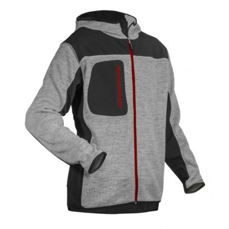 Veste thermique - BORA - Tricot 100% PES 380g/m2 + Softshell - Gris chiné/Rouge - COVERGUARD | 5BORM