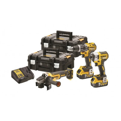Kit 3 outils 18V 5Ah Li-Ion Perceuse visseuse percussion  Visseuse à chocs  Meuleuse 125 mm - Dewalt | DCK384P2T