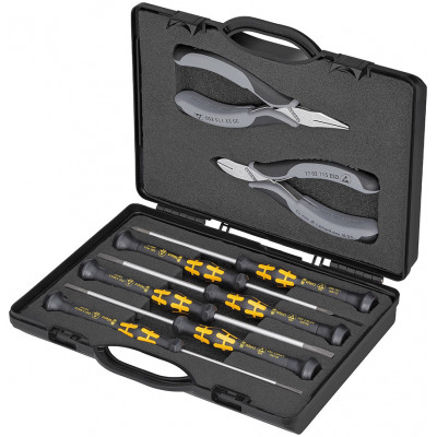 Coffret compact d'un jeu de 2 pinces pour l'électronique ESD et 6 tournevis Wera - KNIPEX | 002018ESD