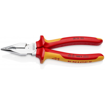 Pince universelle 185mm avec tranchant - Bi-matière - Chromée - Isolée 1000V - KNIPEX | 0826185