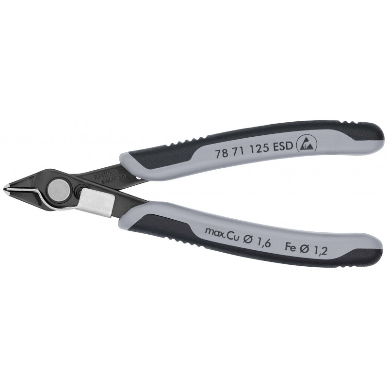 Pince coupante de précision Super Knips® 125mm Ressort - Bi-matière - ESD - KNIPEX | 7871125ESD