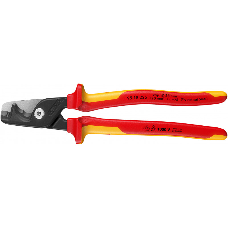 Coupe-câbles StepCut XL - 225mm - Bi-matière - Poli - Cu / Al Ø23mm/120mm² - KNIPEX | 9518225