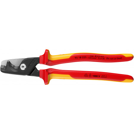 Coupe-câbles StepCut XL - 225mm - Bi-matière - Poli - Cu / Al Ø23mm/120mm² - KNIPEX | 9518225