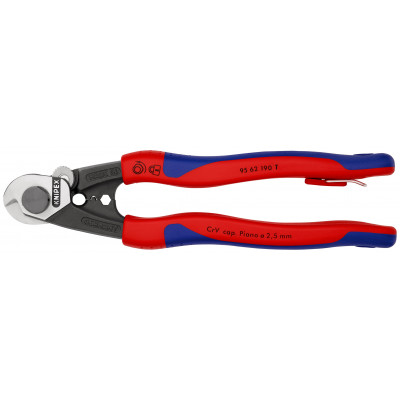 Coupe-câbles acier 190mm - Ø2,5-4-5-7mm - Gainage bi-matière - illet antichute - KNIPEX | 9562190T
