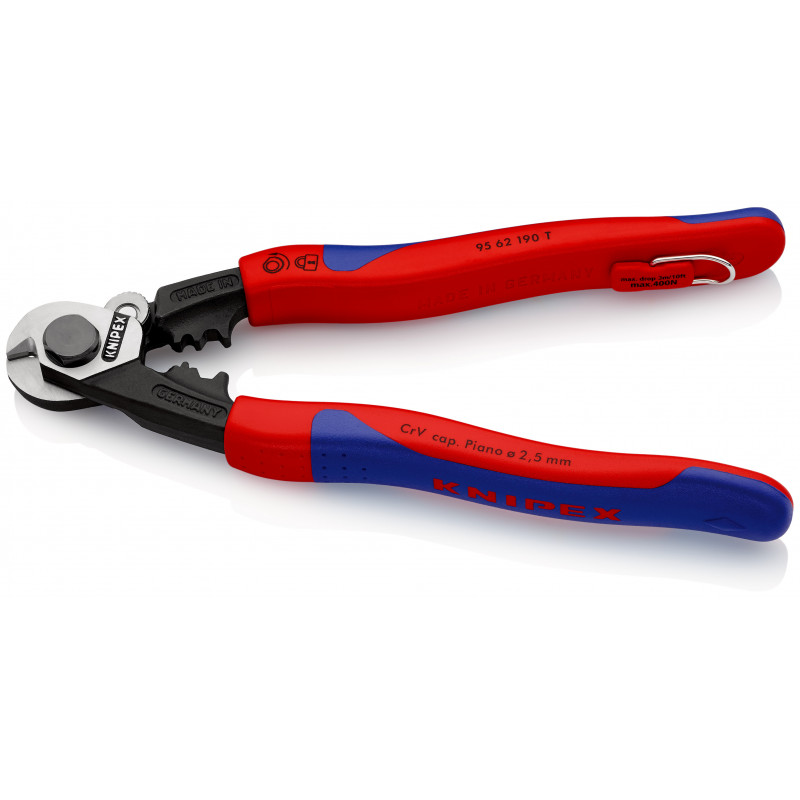 Coupe-câbles acier 190mm - Ø2,5-4-5-7mm - Gainage bi-matière - illet antichute - KNIPEX | 9562190T