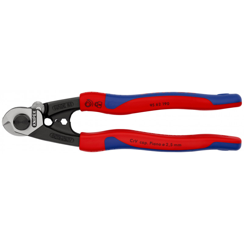 Coupe-câbles acier 190mm - Ø2,5-4-5-7mm - Gainage bi-matière - KNIPEX | 9562190