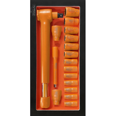 Module de douilles et clé dynamométrique 3/8'' 10- 50 Nm  isolées 1000 V 17 pièces - KSTools | 713.1127