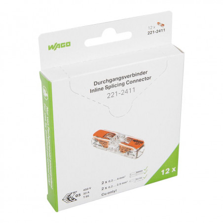 Borne WAGO 221 Inline 2x4mm² à leviers souple & rigide - Wago | 221-2411/995-012
