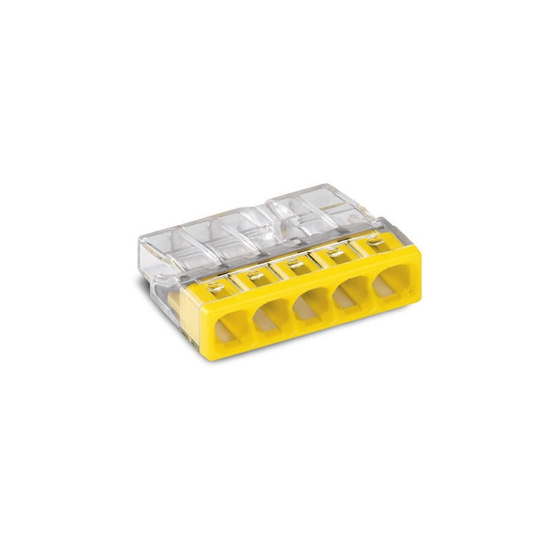 Borne WAGO 2273 - 5 x 0,5 à 2,5mm² Transp. / Jaune, Boîte de 20 - Wago | 2273-205