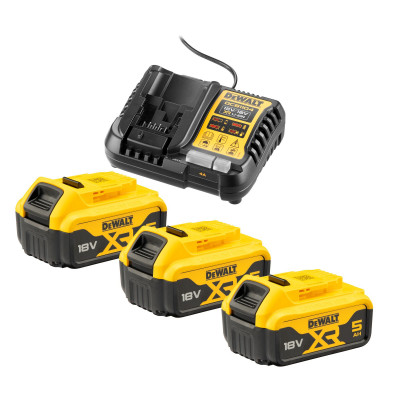 Pack 3 batteries 18V 5Ah, chargeur - Dewalt | DCB1104P3