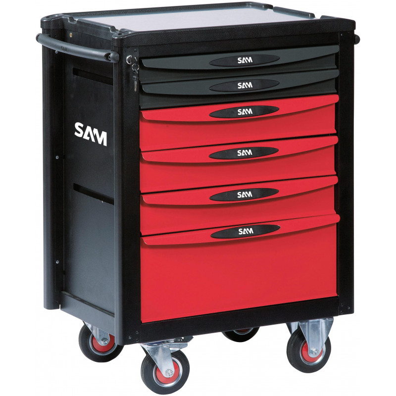 SERVANTE 40 - 6 TIROIRS - ROUGE - PLATEAU ALUMINIUM - SAM | SERVI-640