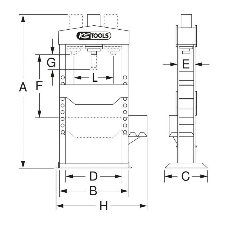 Description | Presse hydraulique, 20 tonnes à pompe hydraulique 2 vitesses - KS Tools | 160.0113