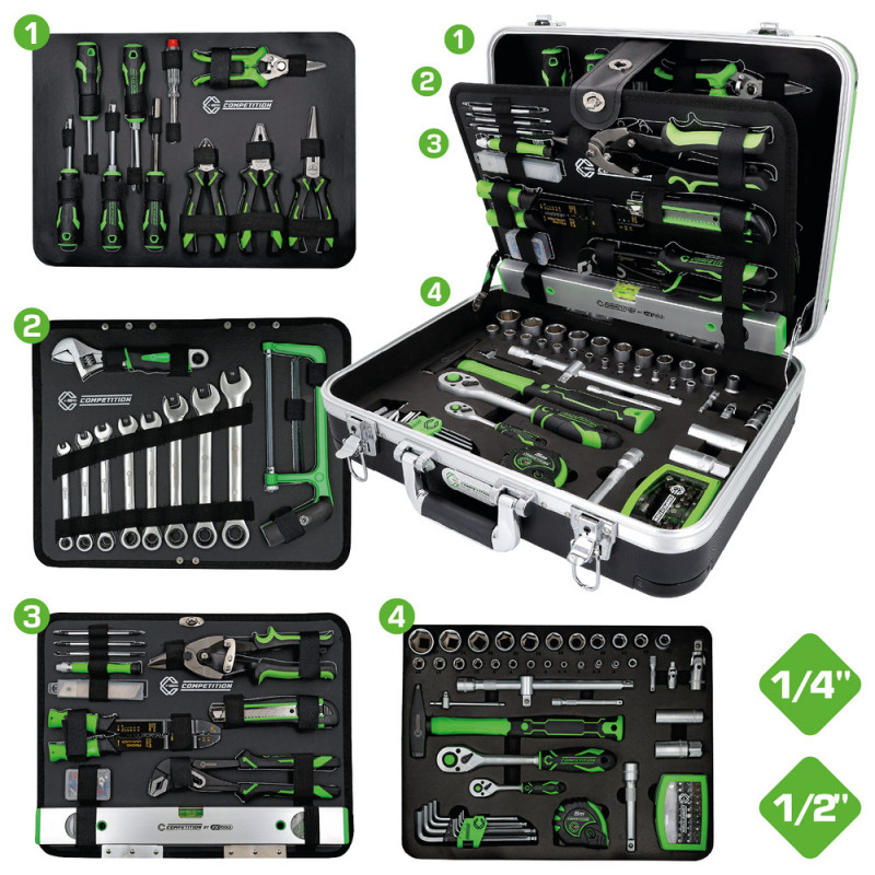 Coffret d'outillage généraliste COMPETITION 1/4"+1/2", 145 pcs - KSTools | 512.0145