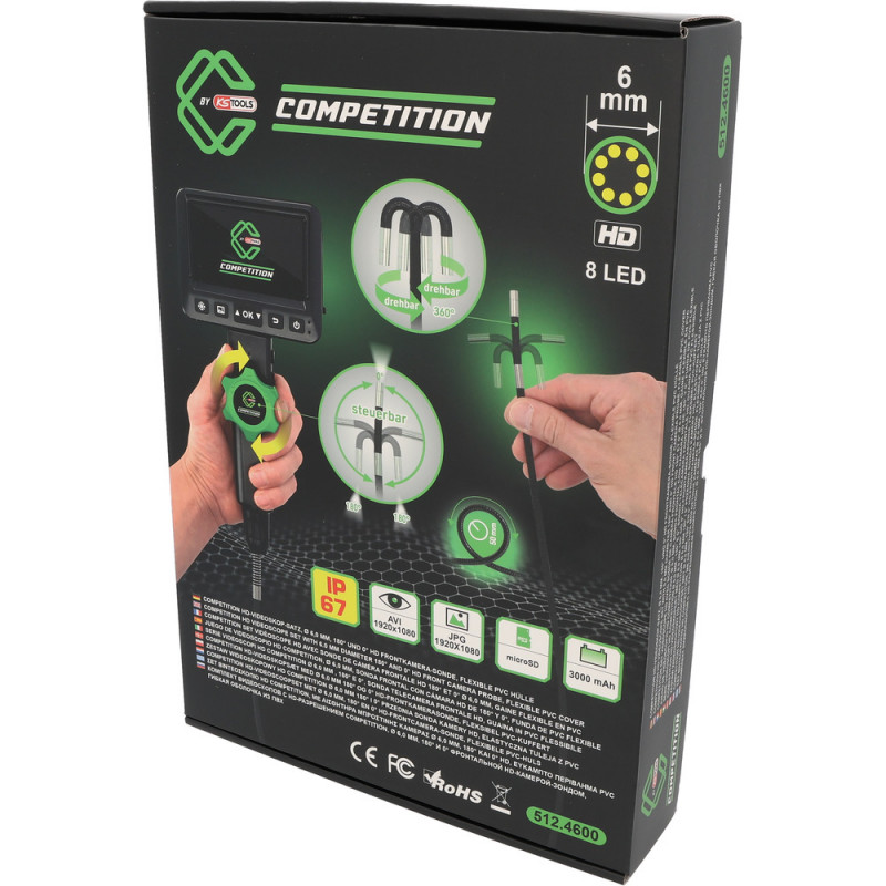 Vidéoscope COMPETITION HD avec sonde de caméra frontale flexible 180° et 0° Ø 6,0 mm - KSTools | 512.4600