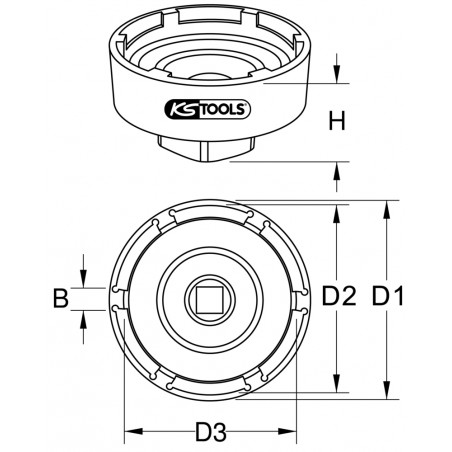 Clé à écrous rainurée 3/4’’ avec 4 ergots pour DAF, ergot intérieur Ø 66,8 mm - KSTools | 460.3740