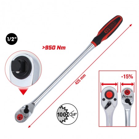 Cliquet réversible 1/2'' MONSTER , long, 100 dents - KSTools | 935.1295