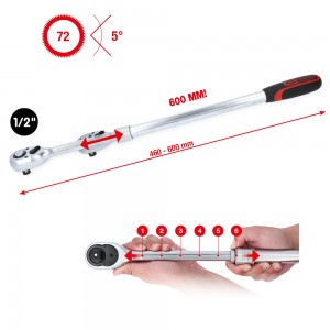 Cliquet réversible télescopique 1/2'' , extra long, 72 dents - KSTools | 914.1205