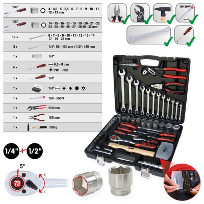 Coffre à outils 1/4'' +1/2'', 88 pcs. - KSTools | 911.0688