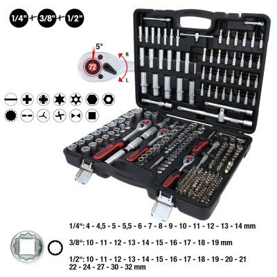 Coffret de douilles 1/4'' + 3/8'' +1/2'', 255 pcs. - KSTools | 916.0255