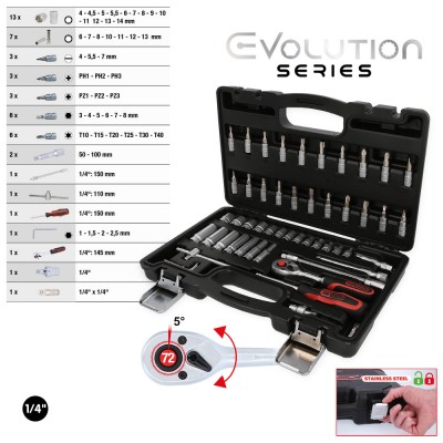 Coffret de douilles 1/4'', 53 pcs. - KSTools | 911.0653