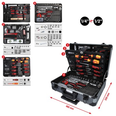 Coffret de douilles et cliquets 1/4'' + 1/2'', 130 pcs - KSTools | 911.0630