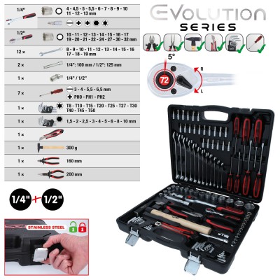 Coffret d'outils universels 1/4'' + 1/2'', 97 pcs. - KSTools | 917.0797