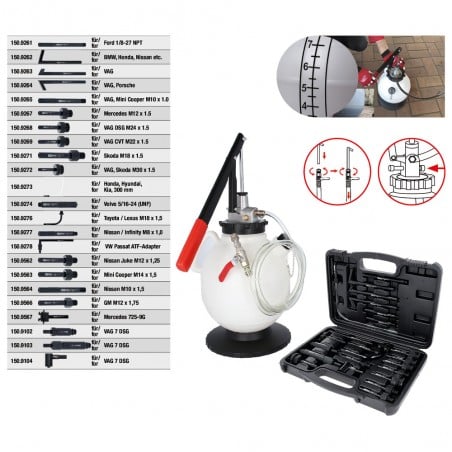 Dispositif de remplissage et de vidange d'huile de transmission avec adaptateur 23 pcs  - KSTools | 150.9105