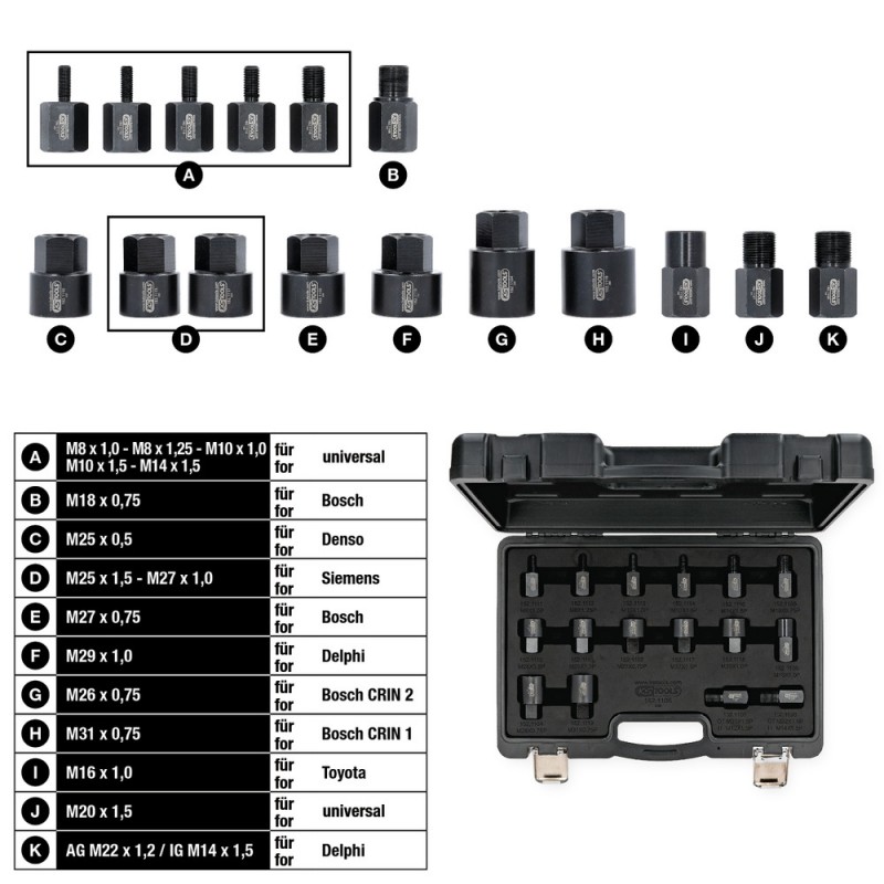 Jeu d’adaptateurs à visser pour extracteur d’injecteur, 16 pcs - KSTools | 152.1105