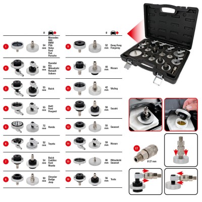 Jeu d’adaptateurs universels de manchon de purge pour la purge des freins, 17 pcs - KSTools | 160.0815