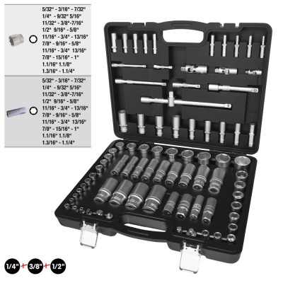 Jeu de clés à douille 1/4'' +3/8'' +1/2'' , 82 pcs, dimensions en pouces - KSTools | 917.0082