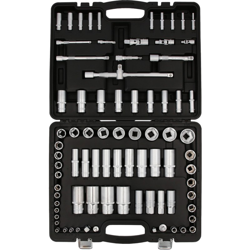 Jeu de clés à douille 1/4'' +3/8'' +1/2'' , 82 pcs, dimensions en pouces - KSTools | 917.0082