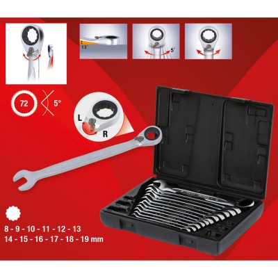 Jeu de clés mixtes à cliquet réversible GEARplus,12 pcs. - KSTools | 503.4665