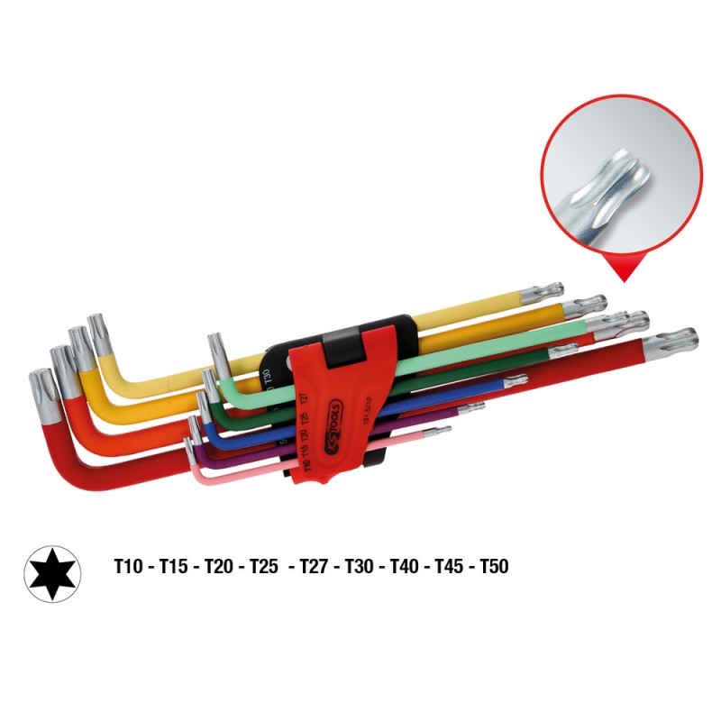 Jeu de clés TORX coudées à têtes sphériques, très longues, 9 pcs. - KSTools | 151.5210