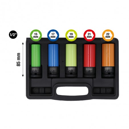 Jeu de douilles 1/2'' à chocs pour jantes aluminium robustes, 5 pcs - KSTools | 515.0870