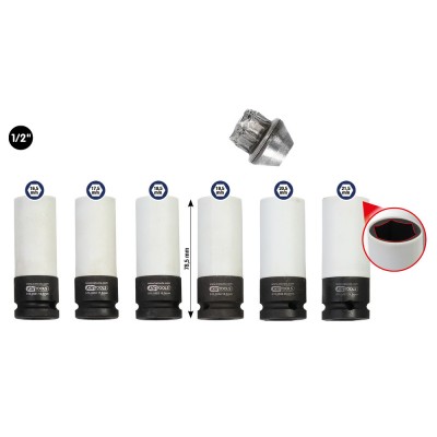 Jeu de douilles à chocs 1/2''  spéciales pour jantes aluminium, 6 pcs - KSTools | 515.0850
