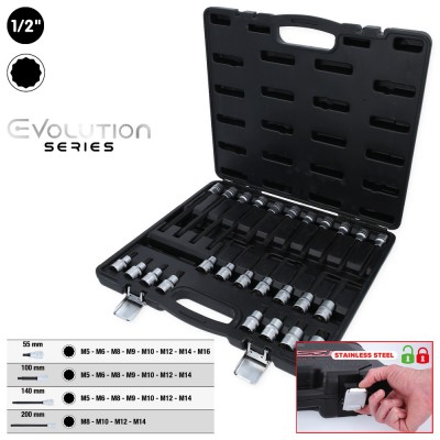 Jeu de douilles à embout 1/2''  pour vis à denture multiple (XZN), 26 pcs - KSTools | 911.4540