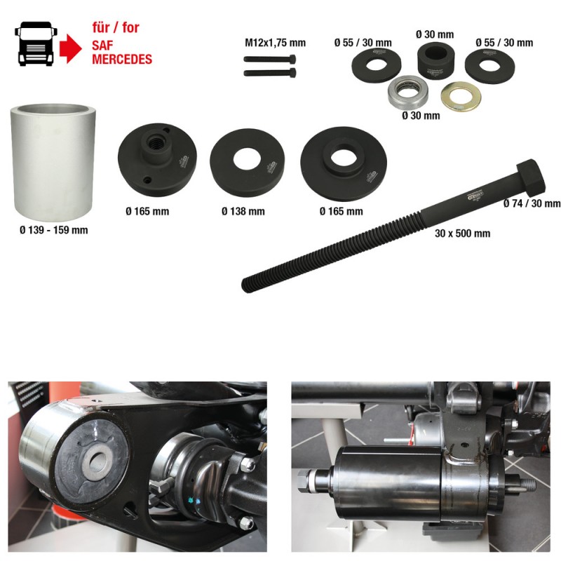 Jeu d'outils de montage de douille d'essieux 3D pour SAF, Mercedes DCA et HT, 12 pièces - KSTools | 460.4885