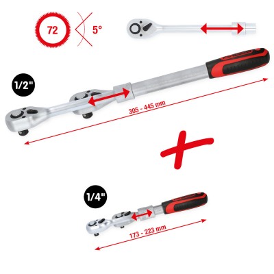 Kit de cliquets réversibles télescopiques 1/4''  + 1/2'' , 2 pcs - KSTools | 914.1412