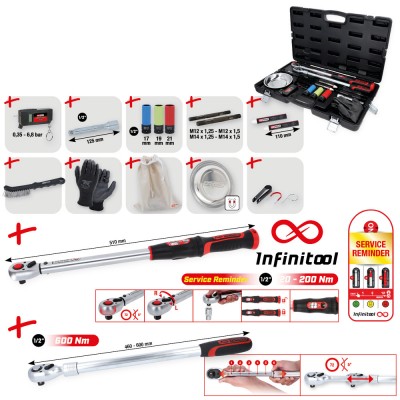Kit MASTER service de changement de roues avec clé dynamo à cliquet INFINITOOL 1/2'' , 20 – 200 Nm 18 pcs - KSTools | 516.2450