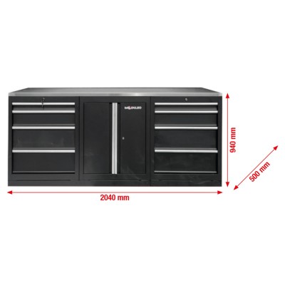 Module d’extension du système d’armoire d’atelier, plan de travail en acier inoxydable, établi - KSTools | 866.6050