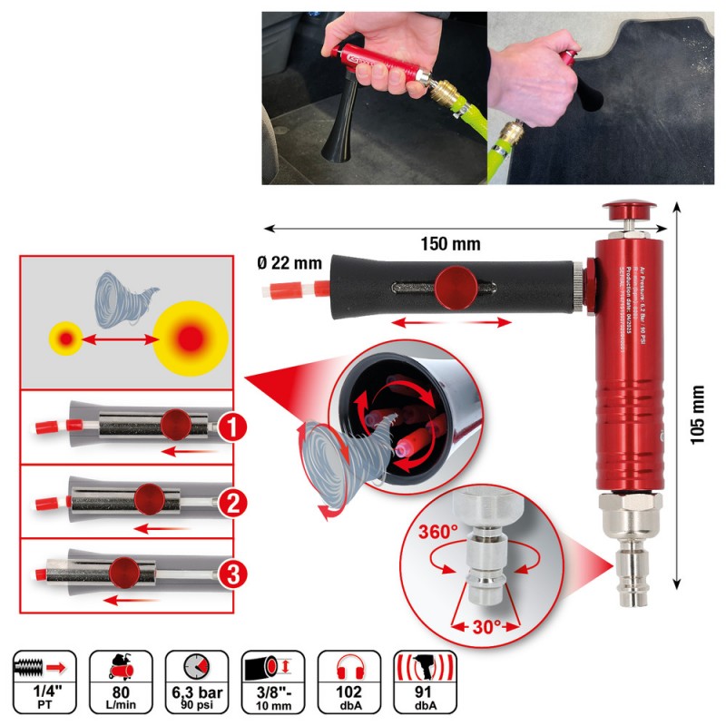 Pistolet de soufflage d’air comprimé avec buse réglable - KSTools | 515.5575