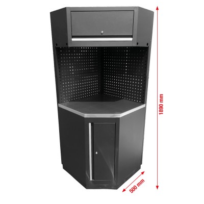 Système d’armoire d’atelier avec module d’angle et plan de travail en acier inoxydable - KSTools | 866.6010